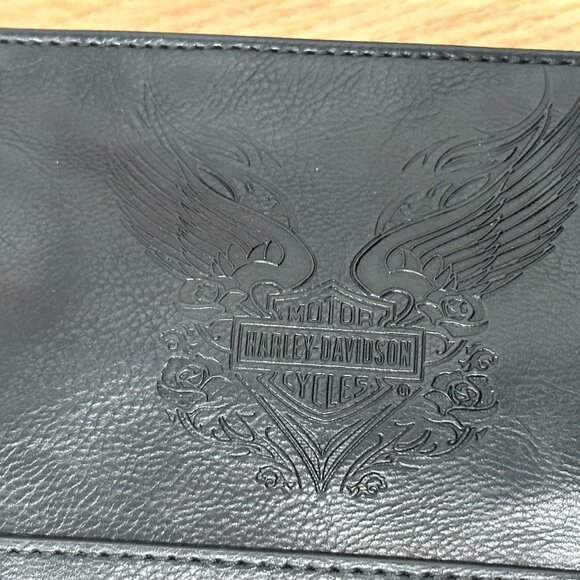 Leather Harley Davidson Winged Logo Black Crossbody Purse - Picture 2 of 6